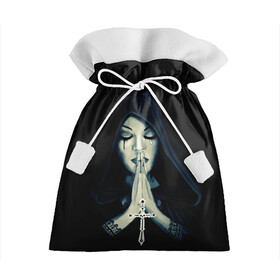 Подарочный 3D мешок с принтом Монашка с крестом в Белгороде, 100% полиэстер | Размер: 29*39 см | Тематика изображения на принте: анархия | крест | крест и монашка | крест череп | крестик | манархия | манашка | молитва | молится | монашка | монашка и крест | монашка с крестиком | монашка с крестом | монашки | с крестом | череп