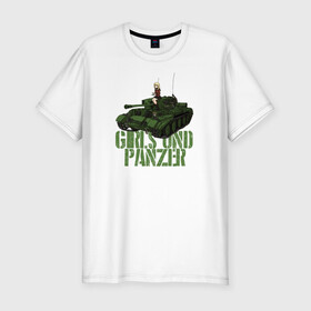 Мужская футболка хлопок Slim с принтом Girls und Panzer св Глориана в Белгороде, 92% хлопок, 8% лайкра | приталенный силуэт, круглый вырез ворота, длина до линии бедра, короткий рукав | darjeeling | girls und panzer | girls und panzer правда | дарджилинг | девочки и танки | девушки и танки | катюша | нисидзуми михо | правда | танки