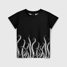 Детская футболка 3D с принтом Octopus Щупальца в Белгороде, 100% гипоаллергенный полиэфир | прямой крой, круглый вырез горловины, длина до линии бедер, чуть спущенное плечо, ткань немного тянется | animal | beast | kraken | ocean | octopus | sea | ship | water | вода | животные | звери | корабль | кракен | море | океан | осьминог | рыбы | чб | щупальца