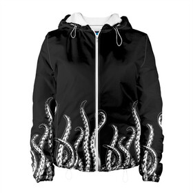 Женская куртка 3D с принтом Octopus Щупальца в Белгороде, ткань верха — 100% полиэстер, подклад — флис | прямой крой, подол и капюшон оформлены резинкой с фиксаторами, два кармана без застежек по бокам, один большой потайной карман на груди. Карман на груди застегивается на липучку | animal | beast | kraken | ocean | octopus | sea | ship | water | вода | животные | звери | корабль | кракен | море | океан | осьминог | рыбы | чб | щупальца