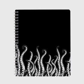 Тетрадь с принтом Octopus Щупальца в Белгороде, 100% бумага | 48 листов, плотность листов — 60 г/м2, плотность картонной обложки — 250 г/м2. Листы скреплены сбоку удобной пружинной спиралью. Уголки страниц и обложки скругленные. Цвет линий — светло-серый
 | Тематика изображения на принте: animal | beast | kraken | ocean | octopus | sea | ship | water | вода | животные | звери | корабль | кракен | море | океан | осьминог | рыбы | чб | щупальца