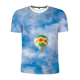 Мужская футболка 3D спортивная с принтом Воздушный шар в небе в Белгороде, 100% полиэстер с улучшенными характеристиками | приталенный силуэт, круглая горловина, широкие плечи, сужается к линии бедра | Тематика изображения на принте: воздушные | воздушный | небеса | небесный | небо | облака | облако | туча | тучи | шар | шары