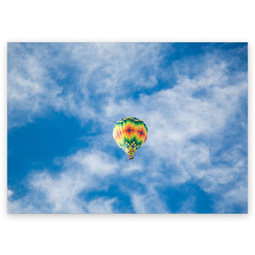 Поздравительная открытка с принтом Воздушный шар в небе в Белгороде, 100% бумага | плотность бумаги 280 г/м2, матовая, на обратной стороне линовка и место для марки
 | воздушные | воздушный | небеса | небесный | небо | облака | облако | туча | тучи | шар | шары