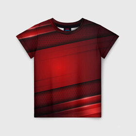 Детская футболка 3D с принтом 3D red Абстрактные линии в Белгороде, 100% гипоаллергенный полиэфир | прямой крой, круглый вырез горловины, длина до линии бедер, чуть спущенное плечо, ткань немного тянется | 3d | 3д | sport | абстракция | линии | паттерн | соты | спортивный стиль | текстуры
