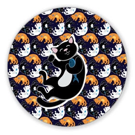 Коврик для мышки круглый с принтом Японские котики в Белгороде, резина и полиэстер | круглая форма, изображение наносится на всю лицевую часть | группа | животные | кот | кот с рыбой | котики | манэки нэко | манящий кот | чёрный кот | япония