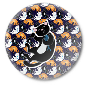 Значок с принтом Японские котики в Белгороде,  металл | круглая форма, металлическая застежка в виде булавки | Тематика изображения на принте: группа | животные | кот | кот с рыбой | котики | манэки нэко | манящий кот | чёрный кот | япония