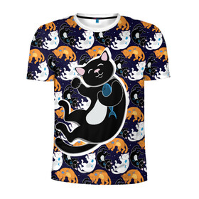 Мужская футболка 3D спортивная с принтом Японские котики в Белгороде, 100% полиэстер с улучшенными характеристиками | приталенный силуэт, круглая горловина, широкие плечи, сужается к линии бедра | группа | животные | кот | кот с рыбой | котики | манэки нэко | манящий кот | чёрный кот | япония