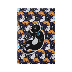 Обложка для паспорта матовая кожа с принтом Японские котики в Белгороде, натуральная матовая кожа | размер 19,3 х 13,7 см; прозрачные пластиковые крепления | Тематика изображения на принте: группа | животные | кот | кот с рыбой | котики | манэки нэко | манящий кот | чёрный кот | япония