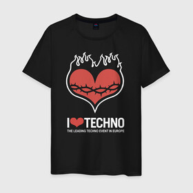 Мужская футболка хлопок с принтом I love techno в Белгороде, 100% хлопок | прямой крой, круглый вырез горловины, длина до линии бедер, слегка спущенное плечо. | i love techno | love | techno | техно | я люблю техно