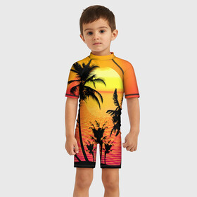 Детский купальный костюм 3D с принтом Прибрежный закат в Белгороде, Полиэстер 85%, Спандекс 15% | застежка на молнии на спине | закат | лето | море | отпуск | пляж | путешествия | солнце
