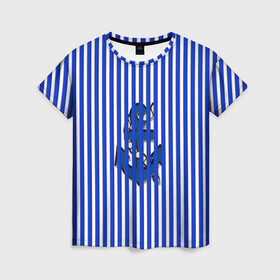Женская футболка 3D с принтом Морской стиль в Белгороде, 100% полиэфир ( синтетическое хлопкоподобное полотно) | прямой крой, круглый вырез горловины, длина до линии бедер | морской | популярные иллюстрации | синие полоски | тельняшка | якорь
