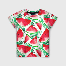 Детская футболка 3D с принтом Арбузное настроение в Белгороде, 100% гипоаллергенный полиэфир | прямой крой, круглый вырез горловины, длина до линии бедер, чуть спущенное плечо, ткань немного тянется | Тематика изображения на принте: арбуз | арт | графика | лето | фрукты | ягоды