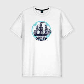 Мужская футболка хлопок Slim с принтом Корабль Дух океана в Белгороде, 92% хлопок, 8% лайкра | приталенный силуэт, круглый вырез ворота, длина до линии бедра, короткий рукав | ocean | ships | spirit | дух | корабли | кораблики | море | морские | морское | океан