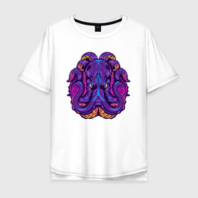 Мужская футболка хлопок Oversize с принтом Злой осьминог в Белгороде, 100% хлопок | свободный крой, круглый ворот, “спинка” длиннее передней части | octopus | морской житель | океан | осьминог