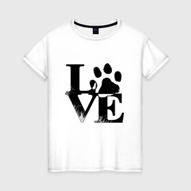 Женская футболка хлопок с принтом Люблю своего питомца LOVE в Белгороде, 100% хлопок | прямой крой, круглый вырез горловины, длина до линии бедер, слегка спущенное плечо | love | любовь | пес | питомец | собака