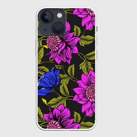 Чехол для iPhone 13 mini с принтом Цветочный Паттерн в Белгороде,  |  | blue | flower | flowers | green | nature | pattern | purple | spring | summer | весна | ветви | ветки | заросли | зеленый | лаза | лето | листва | листья | орнамент | паттерн | природа | синий | узор | фауна | фиолетовый | флора | цветок