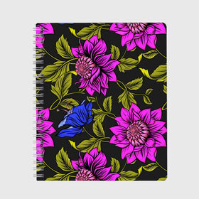 Тетрадь с принтом Цветочный Паттерн в Белгороде, 100% бумага | 48 листов, плотность листов — 60 г/м2, плотность картонной обложки — 250 г/м2. Листы скреплены сбоку удобной пружинной спиралью. Уголки страниц и обложки скругленные. Цвет линий — светло-серый
 | blue | flower | flowers | green | nature | pattern | purple | spring | summer | весна | ветви | ветки | заросли | зеленый | лаза | лето | листва | листья | орнамент | паттерн | природа | синий | узор | фауна | фиолетовый | флора | цветок