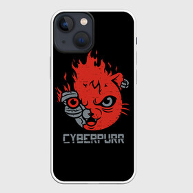 Чехол для iPhone 13 mini с принтом СYBERPURR в Белгороде,  |  | 2077 | animal | cat | cyber | cyberpunk | fire | flame | future | neon | purr | technology | будущее | демон | животное | кибер | кот | кошка | микросхема | мур | мурлыкать | нейроны | неон | огонь | очки | свечение | технологии | шлем