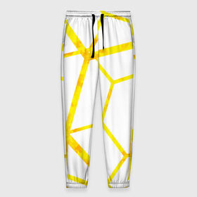 Мужские брюки 3D с принтом Hexagon в Белгороде, 100% полиэстер | манжеты по низу, эластичный пояс регулируется шнурком, по бокам два кармана без застежек, внутренняя часть кармана из мелкой сетки | hexagon | high tech | lines | sun | yellow | линии | многоугольник | насыщенный желтый | паутина | солнце | хай тек | шестиугольник | яркий