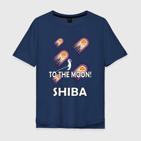 Мужская футболка хлопок Oversize с принтом TO THE MOON! (SHIBA) в Белгороде, 100% хлопок | свободный крой, круглый ворот, “спинка” длиннее передней части | Тематика изображения на принте: bitcoin | crypto | dog | shiba | shiba inu | to the moon | альткоин | биткоин | к луне | крипта | криптовалюта | на луну | собака | собака космонавт | шиба | шиба ину