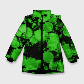 Зимняя куртка для девочек 3D с принтом Зеленые Кляксы в Белгороде, ткань верха — 100% полиэстер; подклад — 100% полиэстер, утеплитель — 100% полиэстер. | длина ниже бедра, удлиненная спинка, воротник стойка и отстегивающийся капюшон. Есть боковые карманы с листочкой на кнопках, утяжки по низу изделия и внутренний карман на молнии. 

Предусмотрены светоотражающий принт на спинке, радужный светоотражающий элемент на пуллере молнии и на резинке для утяжки. | blots | paints | абстракция | брызги | кляксы