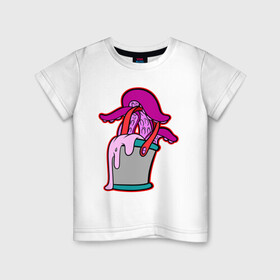 Детская футболка хлопок с принтом Щупальца в ведре в Белгороде, 100% хлопок | круглый вырез горловины, полуприлегающий силуэт, длина до линии бедер | octopus | ведро | краски | осьминог | щупальца