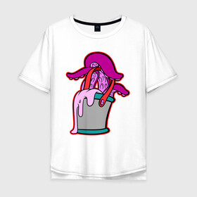 Мужская футболка хлопок Oversize с принтом Щупальца в ведре в Белгороде, 100% хлопок | свободный крой, круглый ворот, “спинка” длиннее передней части | octopus | ведро | краски | осьминог | щупальца