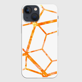 Чехол для iPhone 13 mini с принтом Hexagon в Белгороде,  |  | hexagon | high tech | lines | orange | линии | многоугольник | огонь | оранжевый | паутина | пламя | хай тек | шестиугольник | яркий