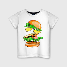 Детская футболка хлопок с принтом King Burger в Белгороде, 100% хлопок | круглый вырез горловины, полуприлегающий силуэт, длина до линии бедер | Тематика изображения на принте: burger | burger king | king | бургер | гамбургер