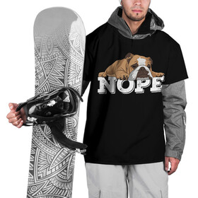 Накидка на куртку 3D с принтом Ленивый Бульдог в Белгороде, 100% полиэстер |  | animals | bulldog | dog | english | lazy | meme | memes | nope | английский | бульдог | дог | животные | ленивый | мем | нет | пес | собака