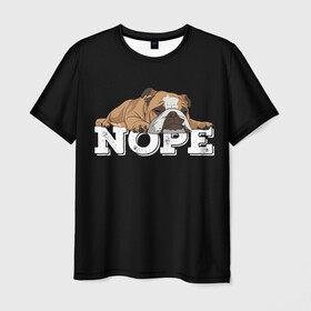 Мужская футболка 3D с принтом Ленивый Бульдог в Белгороде, 100% полиэфир | прямой крой, круглый вырез горловины, длина до линии бедер | Тематика изображения на принте: animals | bulldog | dog | english | lazy | meme | memes | nope | английский | бульдог | дог | животные | ленивый | мем | нет | пес | собака