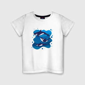 Детская футболка хлопок с принтом Косатки в Белгороде, 100% хлопок | круглый вырез горловины, полуприлегающий силуэт, длина до линии бедер | Тематика изображения на принте: whale | кит | киты | косатка | косатки | море