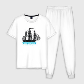 Мужская пижама хлопок с принтом Корабль в Белгороде, 100% хлопок | брюки и футболка прямого кроя, без карманов, на брюках мягкая резинка на поясе и по низу штанин
 | spirit | дух океана | кораблик | корабль | океан | паруса