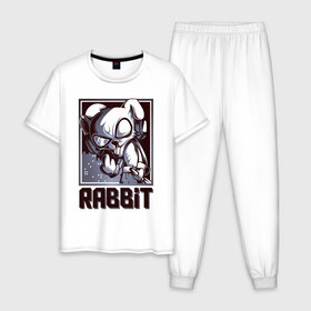 Мужская пижама хлопок с принтом Rabbit в Белгороде, 100% хлопок | брюки и футболка прямого кроя, без карманов, на брюках мягкая резинка на поясе и по низу штанин
 | арт | графика | животные | заяц | звери | кролик
