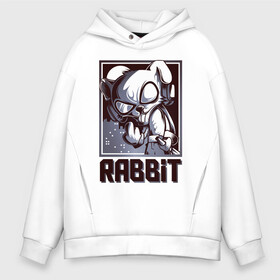 Мужское худи Oversize хлопок с принтом Rabbit в Белгороде, френч-терри — 70% хлопок, 30% полиэстер. Мягкий теплый начес внутри —100% хлопок | боковые карманы, эластичные манжеты и нижняя кромка, капюшон на магнитной кнопке | арт | графика | животные | заяц | звери | кролик