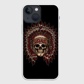 Чехол для iPhone 13 mini с принтом Череп Индейца в Белгороде,  |  | skulls | xo | букет | градиент | животные | индеец | кости | мозги | паттерн | перья | полосы | природа | розы | скелет | текстура | узор | хо | цветы | черепа | черный | яркий