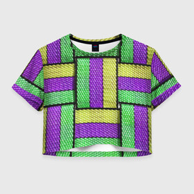 Женская футболка Crop-top 3D с принтом Цветные Ремешки в Белгороде, 100% полиэстер | круглая горловина, длина футболки до линии талии, рукава с отворотами | colorful | straps | stripes | полосы | ремешки