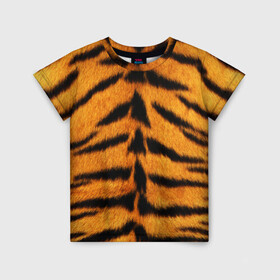 Детская футболка 3D с принтом Шкура Тигра в Белгороде, 100% гипоаллергенный полиэфир | прямой крой, круглый вырез горловины, длина до линии бедер, чуть спущенное плечо, ткань немного тянется | Тематика изображения на принте: skin | tiger | wool | тигр