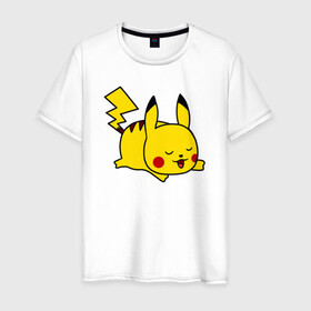 Мужская футболка хлопок с принтом Пикачу Dreams в Белгороде, 100% хлопок | прямой крой, круглый вырез горловины, длина до линии бедер, слегка спущенное плечо. | anime | baby | children | kawaii | kids | pika pika | pikachu | pokeball | pokemon | pokemon go | аниме | детям | кавайный | ленивый | лень | малыш | мультяшный | отдых | персонажи | пика пика | пикачу | покеболл | покемон | покемон го | сон