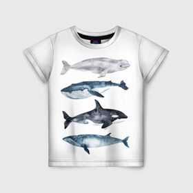 Детская футболка 3D с принтом киты в Белгороде, 100% гипоаллергенный полиэфир | прямой крой, круглый вырез горловины, длина до линии бедер, чуть спущенное плечо, ткань немного тянется | Тематика изображения на принте: ocean | orca | sea | sea animal | whale | белуха | дельфин | касатка | кит | море | океан | рисунок кита | синий кит