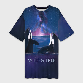 Платье-футболка 3D с принтом косатка в Белгороде,  |  | ocean | orca | sea | sea animal | дельфин | касатка | кит | море | океан | рисунок кита