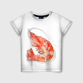 Детская футболка 3D с принтом креветка в Белгороде, 100% гипоаллергенный полиэфир | прямой крой, круглый вырез горловины, длина до линии бедер, чуть спущенное плечо, ткань немного тянется | ocean | sea | sea animal | креветка | лобстер | море | океан | рак