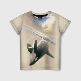 Детская футболка 3D с принтом косатка в Белгороде, 100% гипоаллергенный полиэфир | прямой крой, круглый вырез горловины, длина до линии бедер, чуть спущенное плечо, ткань немного тянется | ocean | orca | sea | sea animal | whale | дельфин | касатка | кит | море | океан | рисунок кита