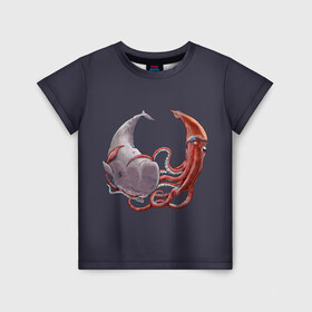 Детская футболка 3D с принтом Naval Confrontation в Белгороде, 100% гипоаллергенный полиэфир | прямой крой, круглый вырез горловины, длина до линии бедер, чуть спущенное плечо, ткань немного тянется | Тематика изображения на принте: animal | battle | bottom | confrontation | depth | fin | kraken | mammal | ocean | octopus | sea | tentacles | water | whale | бой | вода | глубина | дно | животное | кит | кракен | млекопитающее | море | океан | осьминог | плавник | противостояние | щупа