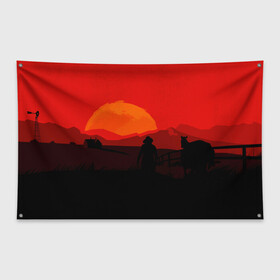 Флаг-баннер с принтом RDR2 в Белгороде, 100% полиэстер | размер 67 х 109 см, плотность ткани — 95 г/м2; по краям флага есть четыре люверса для крепления | gamer | games | rdr2 | red dead | rockstar | social club