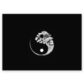 Поздравительная открытка с принтом Yin and Yang Bonsai Tree в Белгороде, 100% бумага | плотность бумаги 280 г/м2, матовая, на обратной стороне линовка и место для марки
 | black | bonsai | buddhism | dualism | esotericism | evil | good | japan | negative | philosophy | positive | tree | white | yang | yin | zen | белое | бонсай | буддизм | дерево | дзен | добро | древо | дуализм | зло | инь | негатив | позитив | философия |