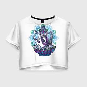 Женская футболка Crop-top 3D с принтом Будда слон в Белгороде, 100% полиэстер | круглая горловина, длина футболки до линии талии, рукава с отворотами | будда | будды | буды | медитация | мир | радужные | руки | слон | слон будды | слоны | спокойствие | топор | туристам | хипи | хобот | хоппи | цветы