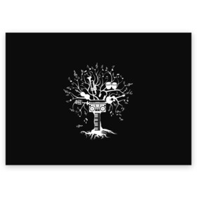 Поздравительная открытка с принтом Музыкальное Дерево в Белгороде, 100% бумага | плотность бумаги 280 г/м2, матовая, на обратной стороне линовка и место для марки
 | boombox | branches | clef | drum | drums | guitar | keys | music | roots | sheet | synthesizer | treble | tree | turntable | барабаны | белое | бумбокс | ветви | ветки | гитара | дерево | клавиши | ключ | корни | музыка | ноты | проигрыватель | синтезатор