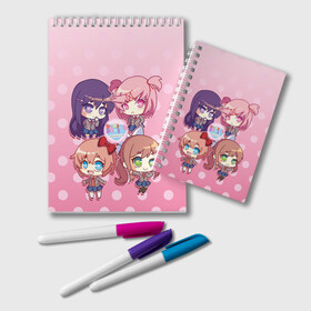 Блокнот с принтом DOKI DOKI LITERATURE CLUB в Белгороде, 100% бумага | 48 листов, плотность листов — 60 г/м2, плотность картонной обложки — 250 г/м2. Листы скреплены удобной пружинной спиралью. Цвет линий — светло-серый
 | club | doki doki | literature | monika | natsuki | novel | saeri | yuri | доки доки | клуб | литературный | моника | нацуки | роман | саёри | юри