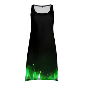 Платье-майка 3D с принтом Зеленый огонь в Белгороде, 100% полиэстер | полуприлегающий силуэт, широкие бретели, круглый вырез горловины, удлиненный подол сзади. | 3d | 3д | sport | абстракция | линии | паттерн | соты | спортивный стиль | текстуры